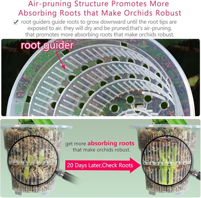 4 inch Orchid Pots with Holes, Set of 2, Double Layer Plastic Imitate Ceramic Planters for Good Air Circulation