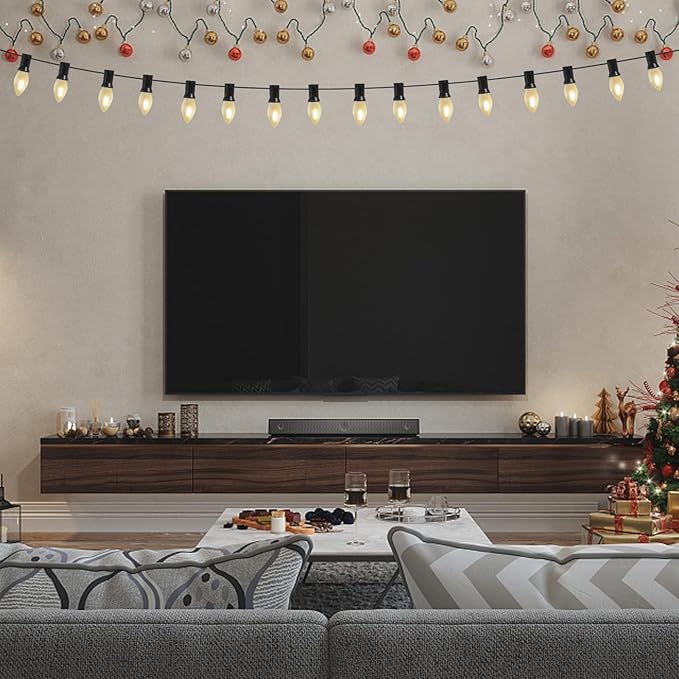 Abeja C7 LED Christmas Lights, 25Ft C7 Frosted White String Lights with 27 Vintage Incandescent Bulbs (E12 Base, 0.6W) Christmas Vintage String Light for Backyard Porch Balcony Party Christmas Decor