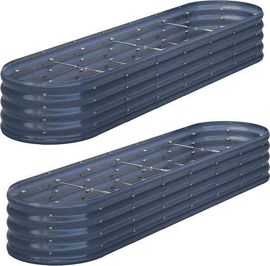 KFN 2PCS 8x1.8x1FT Galvanized Raised Garden Bed,Raised Garden Bed Kit-Oval Metal Vegetable Box,Large Planter Flower Boxes Outdoor,Planting for Vegetables,Flower,Herb,Grey,0.7mm