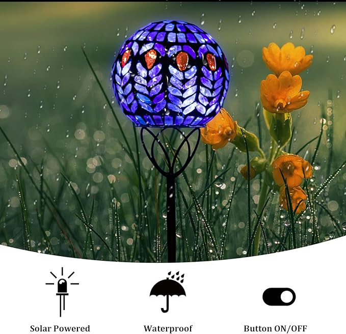 VCUTEKA Solar Lights Outdoor Garden Decor Mosaic Solar Garden Lights Waterproof Glass Ball LED Pathway Stake Light for Landscape Lawn Patio Yard Decoration 6 inch