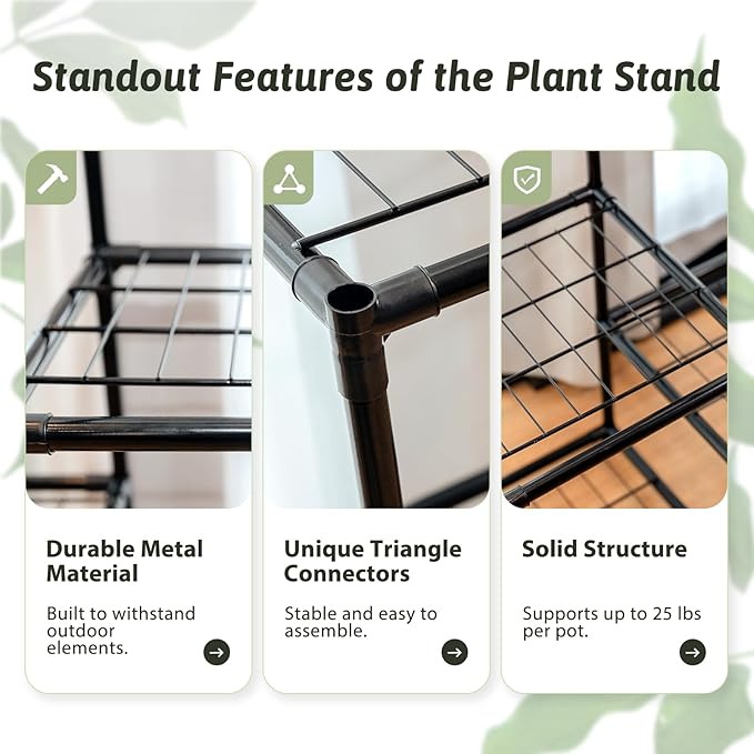 Plant Stand Indoor with Grow Lights Large Plant Shelf Plant Cabinet Hanging Plant Rack Metal Plant Holder for Multiple Plants for Living Room Patio Balcony Garden Black