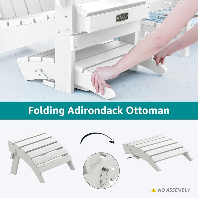 SERWALL Folding Adirondack Ottoman, White