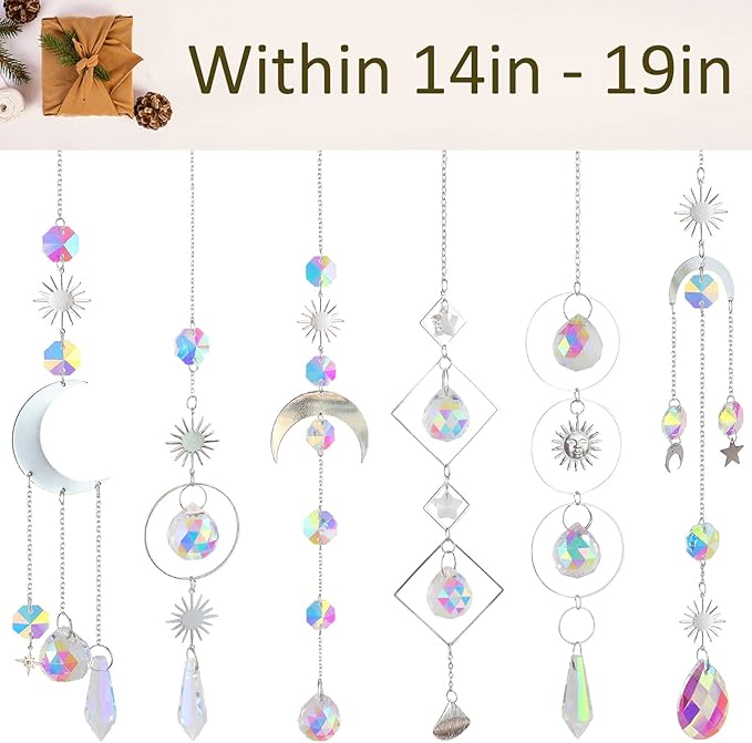 6Pieces Crystal Suncatchers for Window Hanging Sun Catcher with Chain Rainbow Maker Crystal Prisms Decor for Home Garden Party Wedding Ornament Gift Mother Daughter