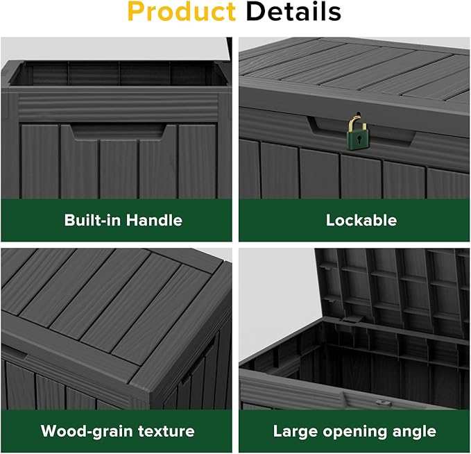 45 Gallon Outdoor Storage Box – Waterproof Deck Box for Garden & Patio,Black