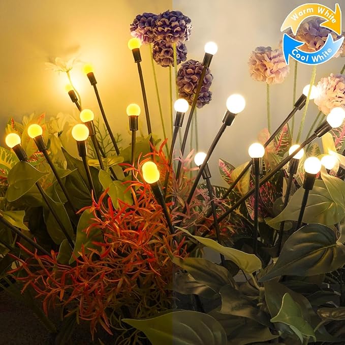 OZS Warm White ⇋ Cool White RGB Color Changing 6Pack 48LED Solar Garden Lights - Solar Lights Outdoor, Solar Firefly Lights, Sway by Wind, Fairy Lights Waterproof for Garden Patio Pathway Decoration