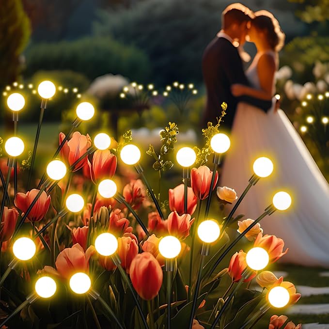 Solar Garden Lights Outdoor, 4 Pack 32LED Waterproof Solar Powered Lights for Yard Pathway Patio, Swaying Lawn Decor as Gardening Gifts for Women Holiday