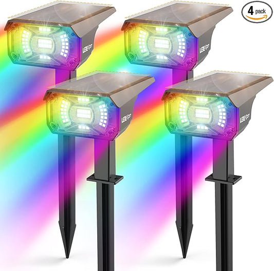 Color Solar Lights Outdoor Waterproof Spotlights with 9 Light Modes, Color Changing Solar Outdoor Lights for Decorate Festivals, Colored Solar Spot Lights Auto On/Off, RGBW Landscape Lights