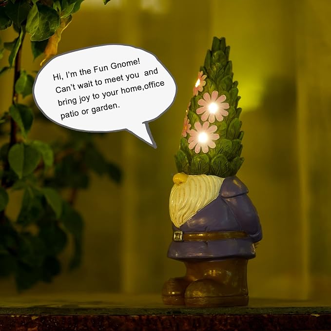 Nacome Solar Garden Outdoor Statues Gnome with Succulent and 7 LED Lights - Lawn Decor for Patio, Balcony, Yard Ornament - Unique Housewarming Gifts
