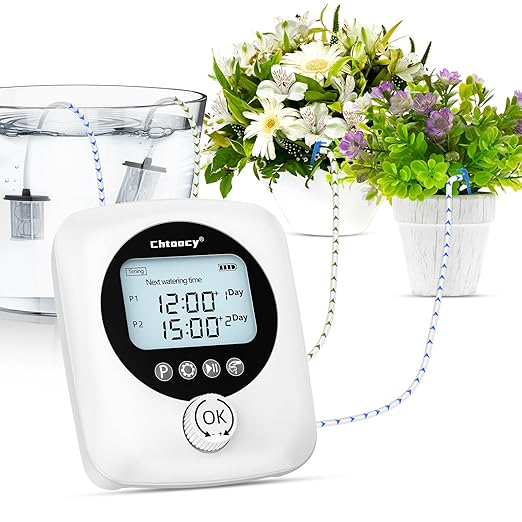 98FT Automatic Plant Waterer Indoor - Chtoocy Dual Pumps Independent Automatic Watering System for 30 Potted Plants, Drip Irrigation System Vacation Plant Watering Device with Programmable Water Timer