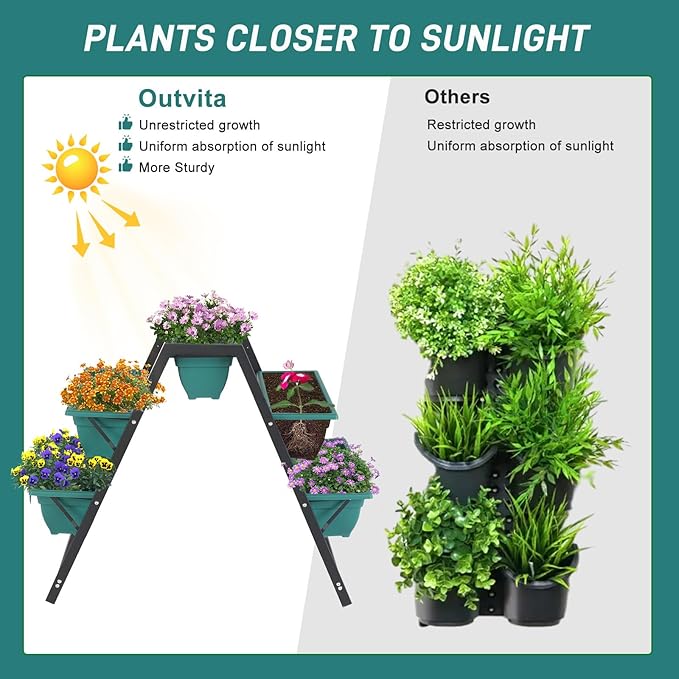 Outvita Green Raised Garden Planter Bed, Tiered Planter Stand with 5 Boxes, Vertical Raised Garden Bed for Herbs, Flowers, Vegetables in Patio Balcony Indoor Outdoor