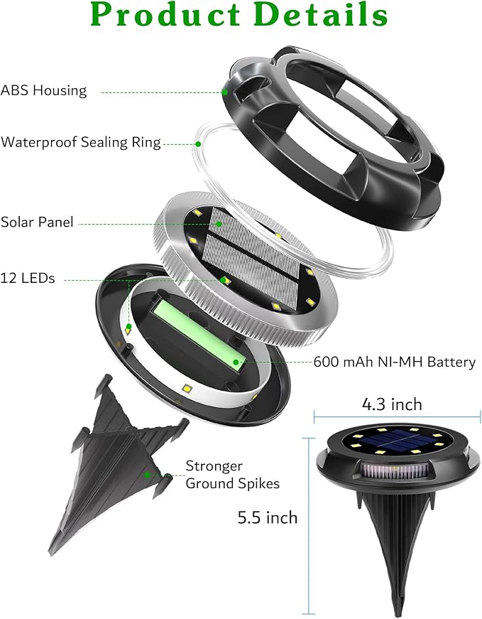 Biling Solar Outdoor Lights - 12 Pack, Bright Uplight Sidelight, Waterproof Deck Lights for Yard, Walkway, Garden, Poolside (White)