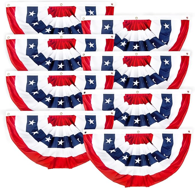 2x4 Ft American Bunting Flags Outdoor, USA Pleated Fan Flag for Outside, 4th of July Decorations Memorial Day Patriotic Flags Bunting Outdoor Indoor Decor (Set of 8)