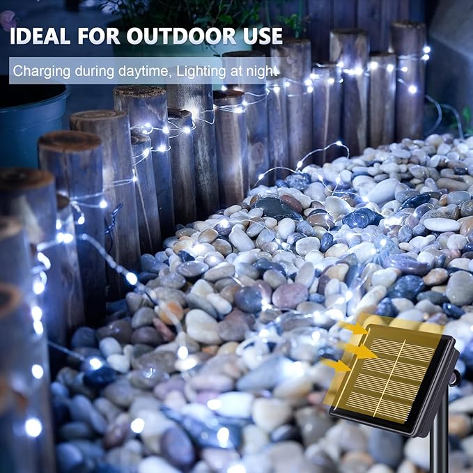 JMEXSUSS Total 400 LED White Solar Christmas Lights Outdoor Waterproof, 2 Pack 66ft Solar String Lights, 8 Modes Solar Fairy Lights for Yard Patio Tree Christmas Decor