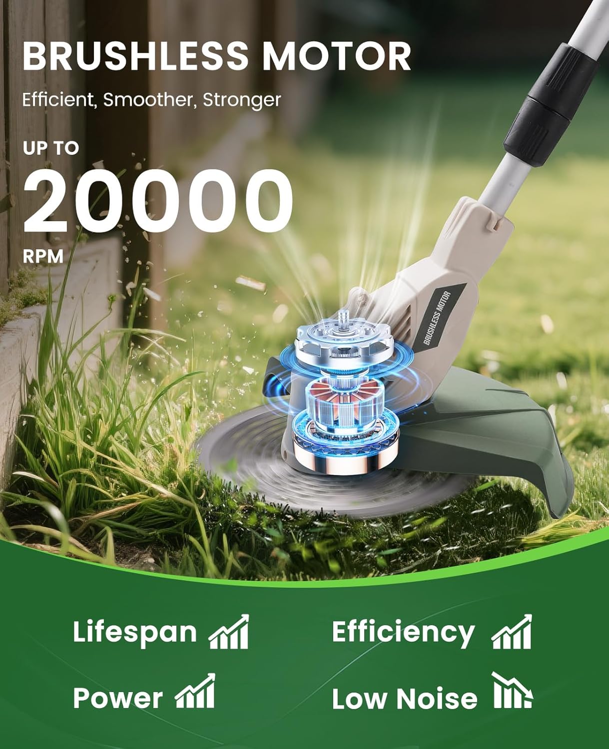 Electric Weed Wacker Cordless, Brushless Grass Trimmer with 21V 4.0Ah Batteries and Charger, 4 Types of Blades String Trimmer, Weed Eater Battery Powered with Shoulder Strap, Lawn Edger Tool