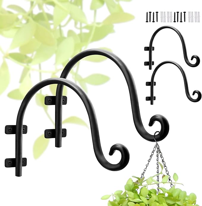 Heavy Duty Hanging Plant Bracket: Outdoor Hand-Forged Hanging Plant Bracket Hook - 8Inch Black Bird Feeder Bracket