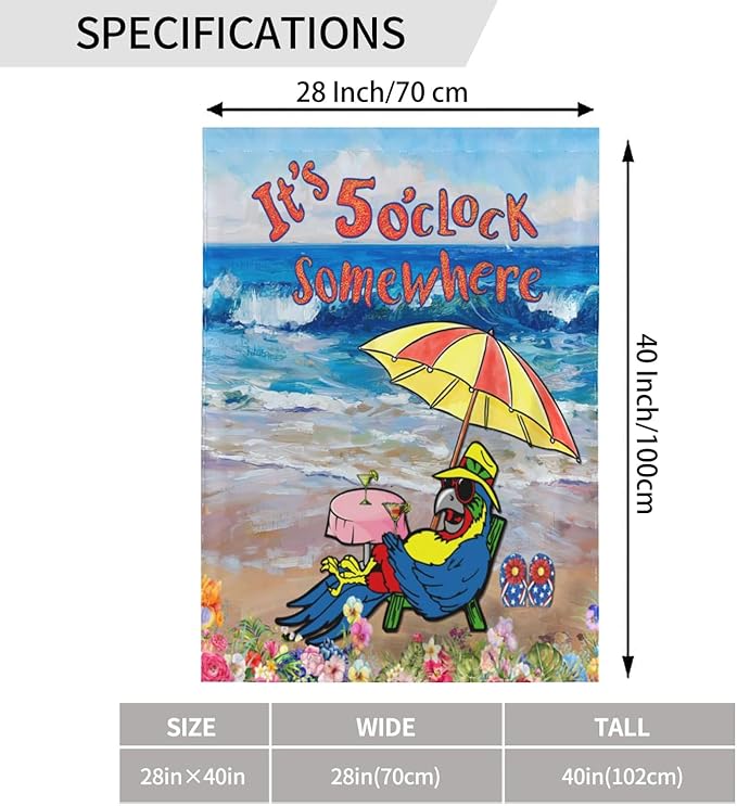It'S 5 O'Clock Somewhere Garden Flag 28x40 Inch Outdoor Decoration Banner Spring Summer Tropical Beach House Flags Yard Farmhouse Garden Deco Indoor Sign, Colour 1-1