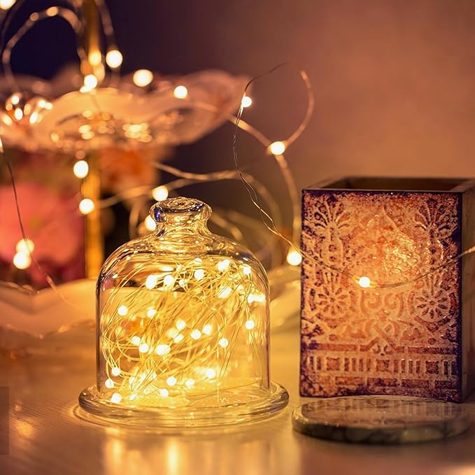 33FT 100LED Fairy Lights Battery Operated with Remote, Waterproof String Light with Timer for Indoor & Outdoor, LED Battery Twinkle Lights for Bedroom Wedding Christmas Decorations (Warm White)