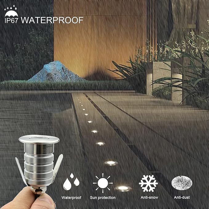 YASHIDA Mini Low Voltage 12-24V DC LED Step Lights,3 Watt Recessed Outdoor LED Landscape Deck Lights for Stair, Pathway, Garden, Warm White 2700K, IP67 Waterproof Stainless Steel Aluminum