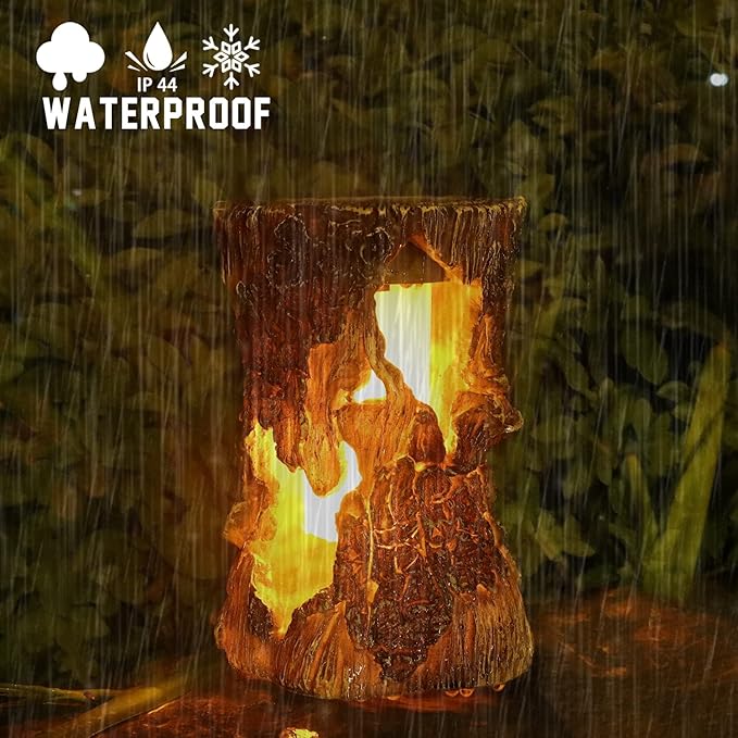 pearlstar Solar Lanterns Outdoor Tree Stump Fire Flame Light Halloween Decorative Solar Powered Lantern Waterproof Decor for Patio Garden Yard Pathway Lawn Deck,2PACK