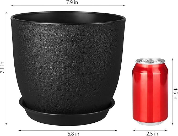 Plant Pots 8 Inch Set of 2, Flower Pots with Multi Mesh Drainage Holes, Planters for Indoor Outdoor Garden Plants and Flowers (Black)