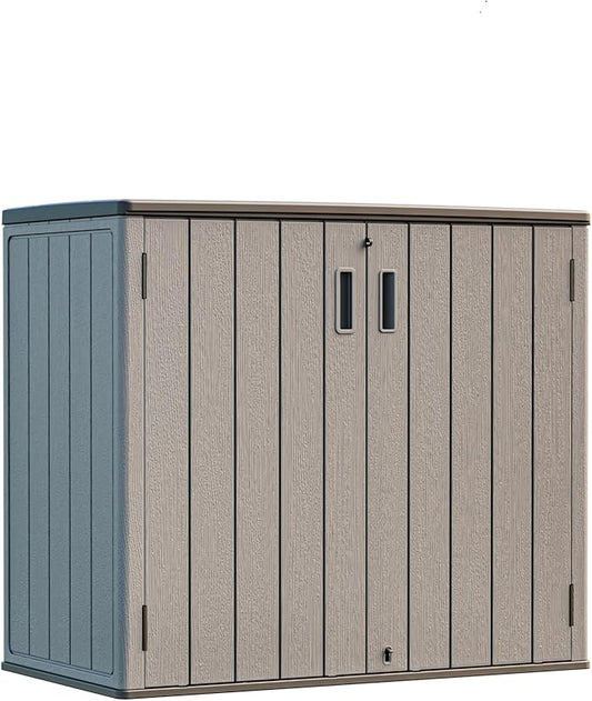 HOMSPARK 37 Cu.Ft Outdoor Storage Shed Weather Resistant, Multi Functional | Double-Wall Resin Storage Sheds & Outdoor Storage Box Waterproof for Backyard Garden Patio Lawn (Shallow Coffee)