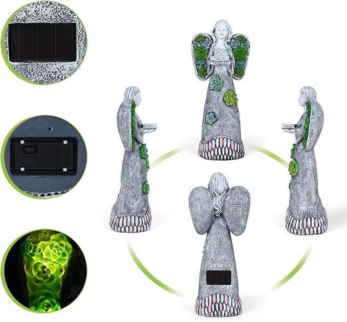 Garden Angels Statue-Solar Angel Statues Cemetery Decoration- Outdoor Memorial Pray Angels Figurine for Patio Lawn Yard Porch Decorations,10.24 Inches