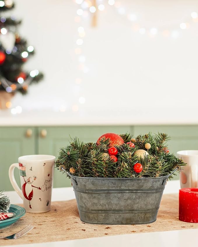 vensovo Galvanized Oval Planter Tubs for Outdoor Plants - Farmhouse Small Metal Tin Buckets with Drain Hole & Rubber Plug Medium Plant Containers with Handles Vintage Style for Decor, Set of 3