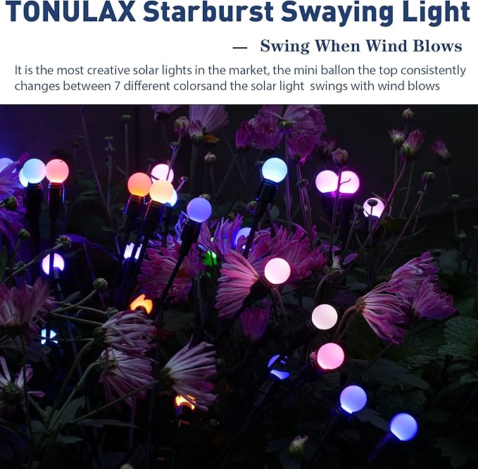 TONULAX Solar Garden Lights, Starburst Swaying Light - Swaying When Wind Blows, Solar Lights Outdoor Decorative, Color Changing RGB Light for Yard Patio Pathway Decoration(6 Pack)