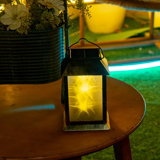 Solar Lanterns Outdoor Waterproof, 3D Hanging Solar Lights, Type-C Rechargeable LED Solar Pathway Lights with 2 Modes (Steady & Flashing), for Garden Decor, Patio, Yard, Camping (1 Pack )