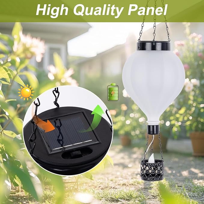 Hanging Solar Lantern Outdoor Garden Decor Hot Air Balloon Lantern with Flickering Flame Gifts for Women Grandma Mom Outdoor Hanging Light Solar Decorative Lamp for Garden Patio Yard and Home