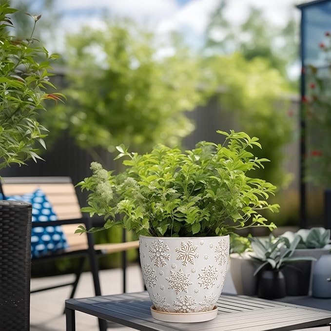 6.9 Inch Plant Pot with Drainage Hole and Saucer Ceramic Planter for Indoor Plant Flower Pot for Orchid Succulents Plants White