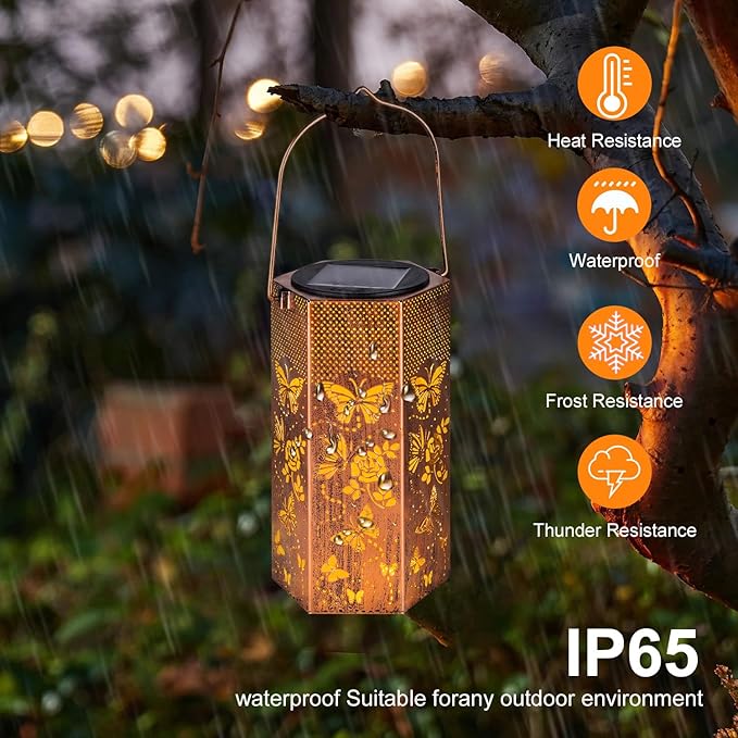 Butterfly Solar Lanterns Outdoor Waterproof - Birthday Gifts for Women, Mom, Butterflies Solar Lights Outdoor Hanging Garden Decor for Outside, Patio, Outdoor, Yard, Lawn, Balcony
