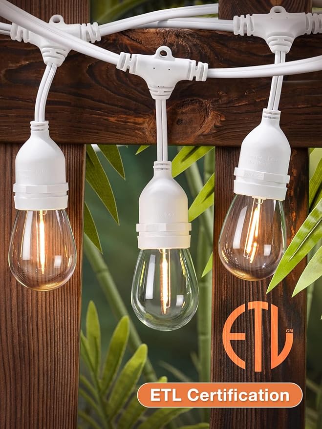addlon LED Outdoor String Lights 48FT with Dimmable Edison Vintage Shatterproof Bulbs and Commercial Grade Weatherproof Strand - ETL Listed Heavy-Duty Decorative Cafe, Patio, Market Light White
