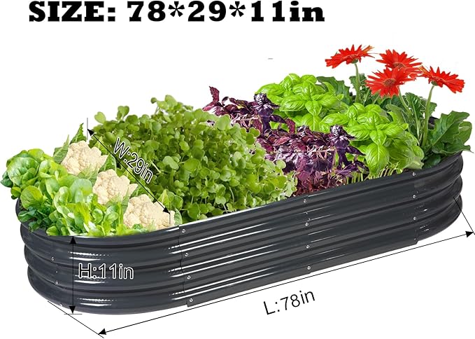 Raised Garden Bed Galvanized Planter Box Outdoor, Rot-Resistant Metal Garden Bed Planter for Vegetables Flower Herb (6.5ft, Grey)