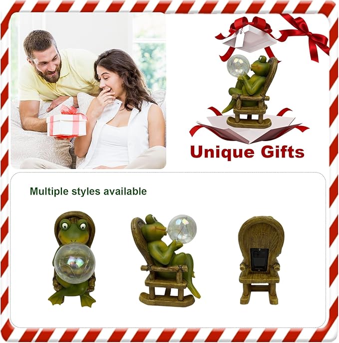 Funoasis Garden Outdoor Frog with Solar Powered Lamp Unique Gifts for Mom Outside Decor for Lawn Balcony Home Ornaments