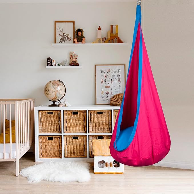 Kids Pod Swing Hanging Seat Child Hammock Chair Indoor and Outdoor Sensory Swing 100% Cotton Loading Capacity 170 lbs (Pink)