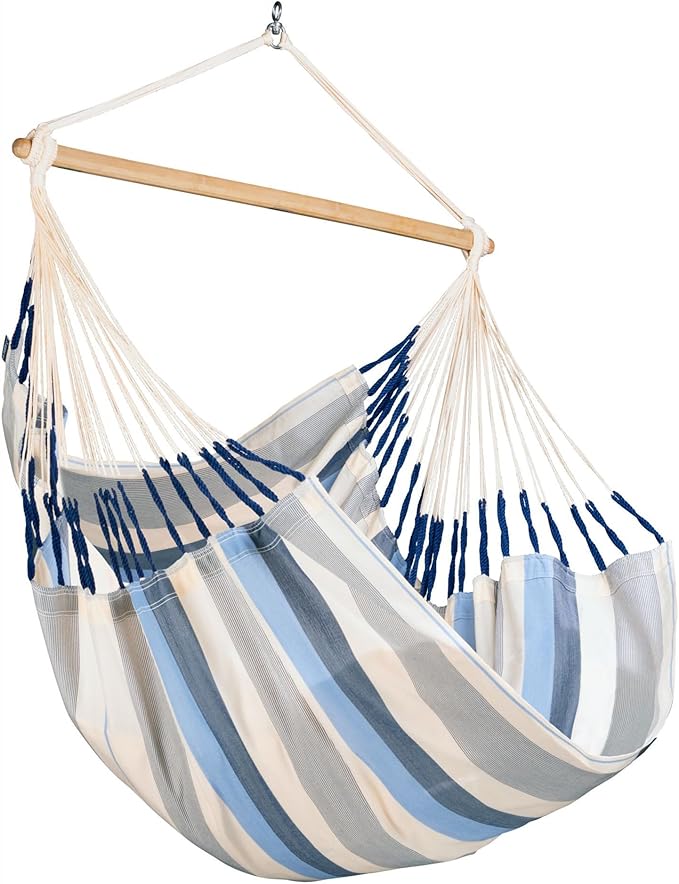 LA SIESTA® - Medium Basic Domingo Hammock Swing Chair - Weather & Tear Resistant Hanging Hammock Chair - Indoor Outdoor Hammock Chair Swing - Patio Porch Bedroom Hanging Chair - Max 250 Lbs, Sea Salt