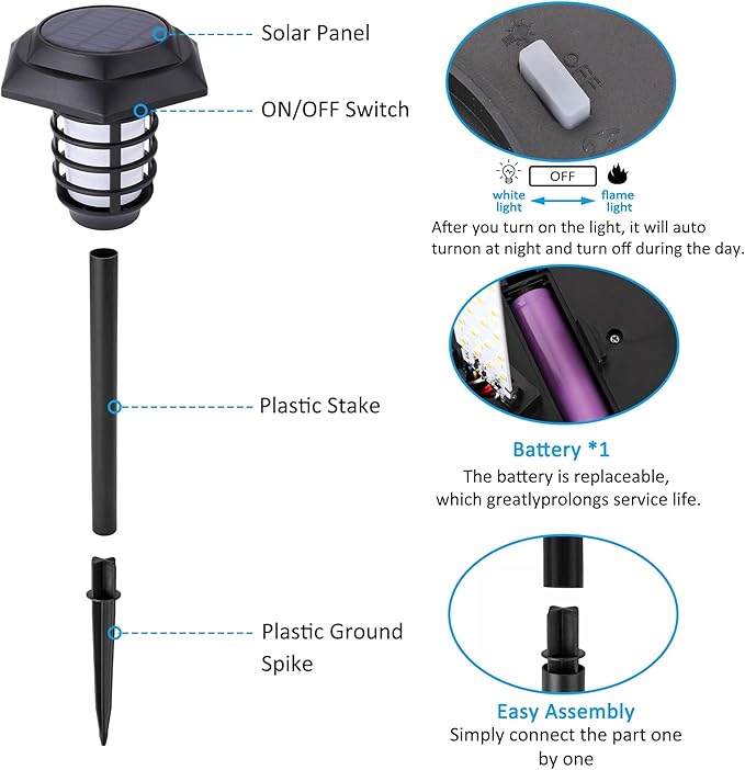 2Pack Solar Flame Lights Outdoor Solar Torch Lights Flickering Flame Solar Powered Auto On/Off Waterproof Security Path Lights for Walkway Garden Yard