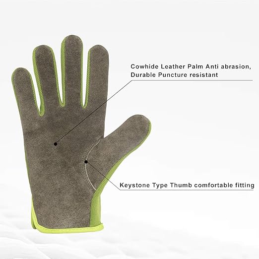 HLDD HANDLANDY Leather Work Gloves for Men & Women, Cowhide Gardening Gloves Utility Work Gloves, Mechanic Construction Driver Gloves (XL, Green)