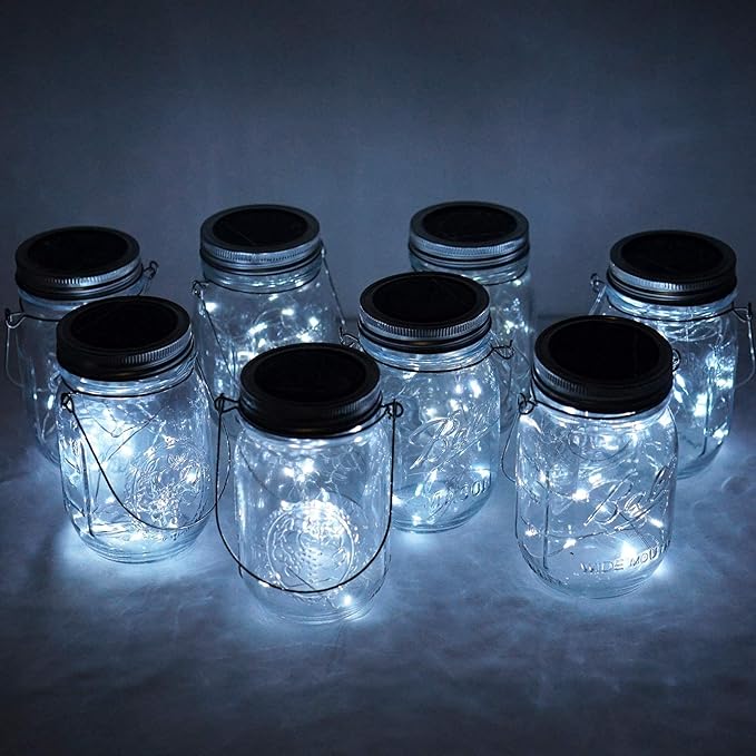 Solar Mason Jar Lights, 12 Pack 30 LED Waterproof Lid Light with Hangers (No Jar), Fairy Firefly Outdoor String Lights for Regular Mason Jar, Patio, Yard, Garden, Wedding Decoration (Cold White)