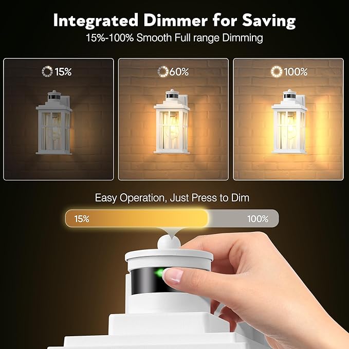 White Outdoor Wall Lights, Motion Sensor Porch Light Outdoor, Dusk to Dawn Outdoor Light Fixtures, Waterproof Outside Lights for House, Garden, Front Porch, Tempered Glass, Anti-Rust