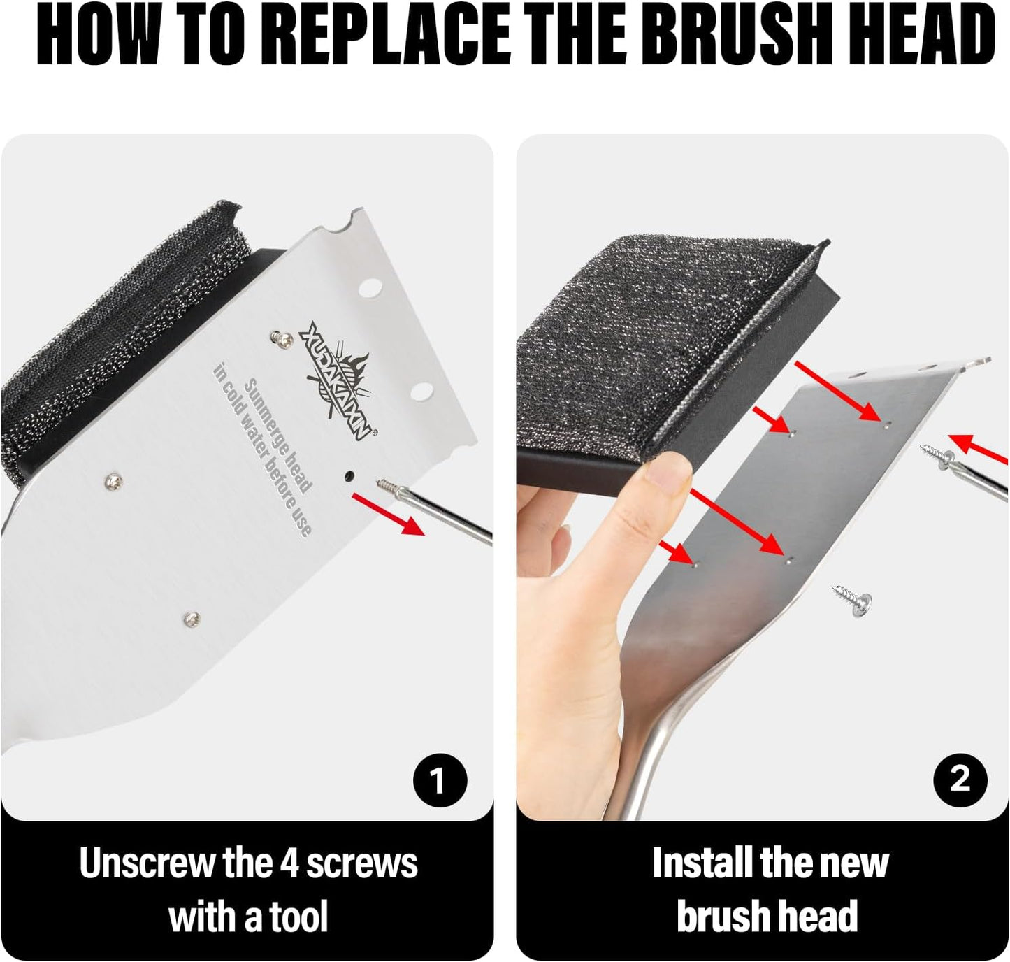 18” Steam Grill Brush Bristle Free,with Extended Luxurious Acacia Wood Handle,Safe Grill Cleaner for Outdoor Grill,Replaceable Head Grill Scraper Tool,BBQ Accessories,Gifts for Men/Dad ﻿