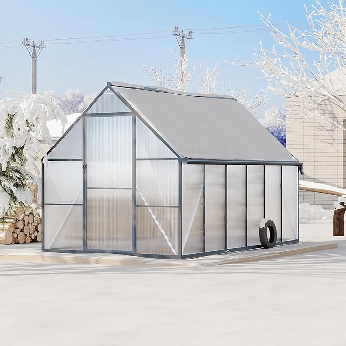 Greenhouse 8x10 FT Aluminum-Framed Heavy Duty Polycarbonate with Quick Setup Structure and Roof Vent, Large Enhanced Outdoors Green House Kit