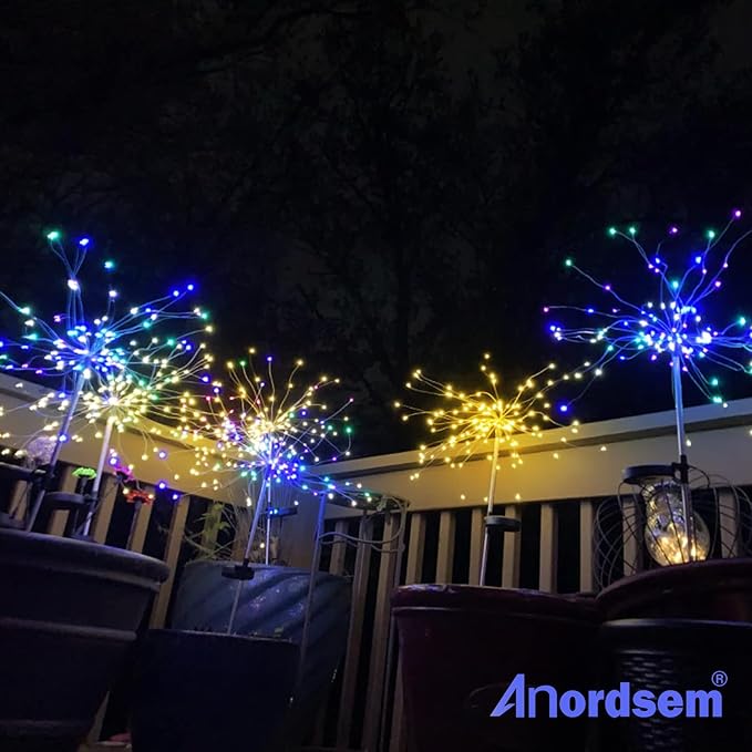 Anordsem Solar Lights Outdoor Waterproof: Garden Light Solar Powered for Yard Outside - Fireworks Lamp Colorful Lighting Patio Decor 4 Pack - LED Sparkler DIY Decorating Gifts for Women Gardener