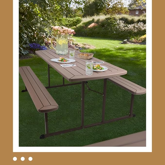 OEF Furnishings Heavy Duty Blow Molded Folding Picnic Table - Brown, Brown Frame