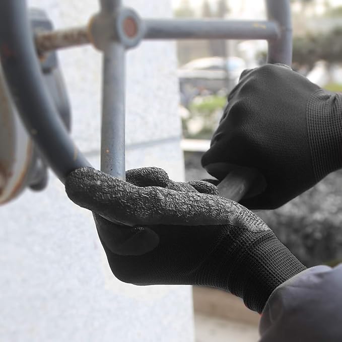 Evridwear Crinkle Latex Rubber Hand Coated Safety Work Gloves for Men Women General Multi Use Construction Warehouse Gardening Assembly Landscaping (S-Size) 12 Pairs Pack