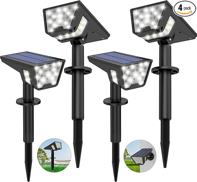 Solar Spot Lights Outdoor Waterproof IP67, Solar Powered Lights Outdoor with 53 LED & 3 Modes, Landscape Spotlight Wall Light for Garden Yard Pathway Driveway 4 Pack (Cool White)