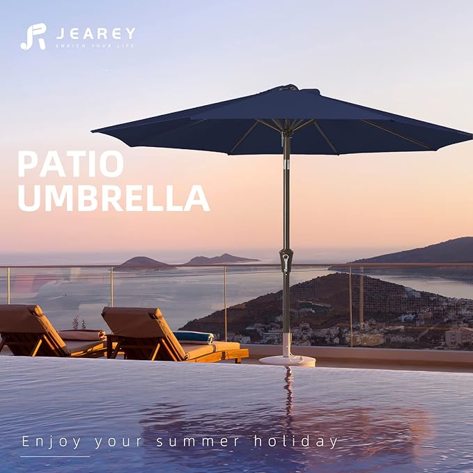 JEAREY 10FT Outdoor Patio Umbrella Outdoor Table Umbrella with Push Button Tilt and Crank, Market Umbrella 8 Sturdy Ribs UV Protection Waterproof for Pool, Garden (Navy)
