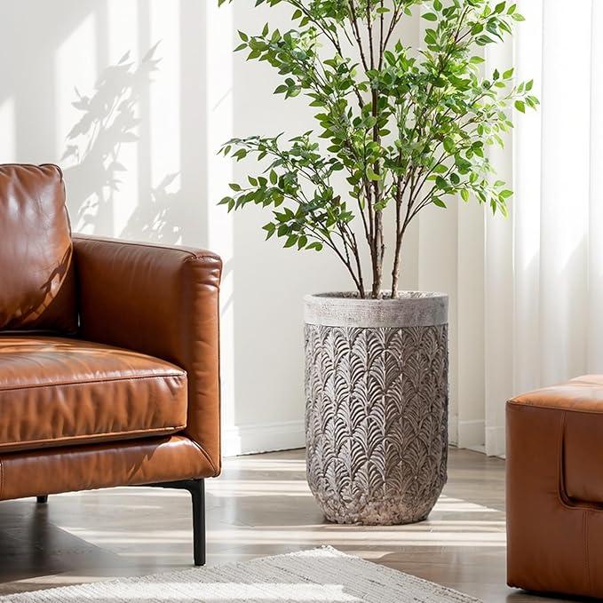 15.5 & 19 inch high Concrete Flower pots Set of 2, The planters for Outdoor Plants with Drainage Hole, Modern Family Outdoor Decor Plant pots, Indoor Plant pots for Home Decor.