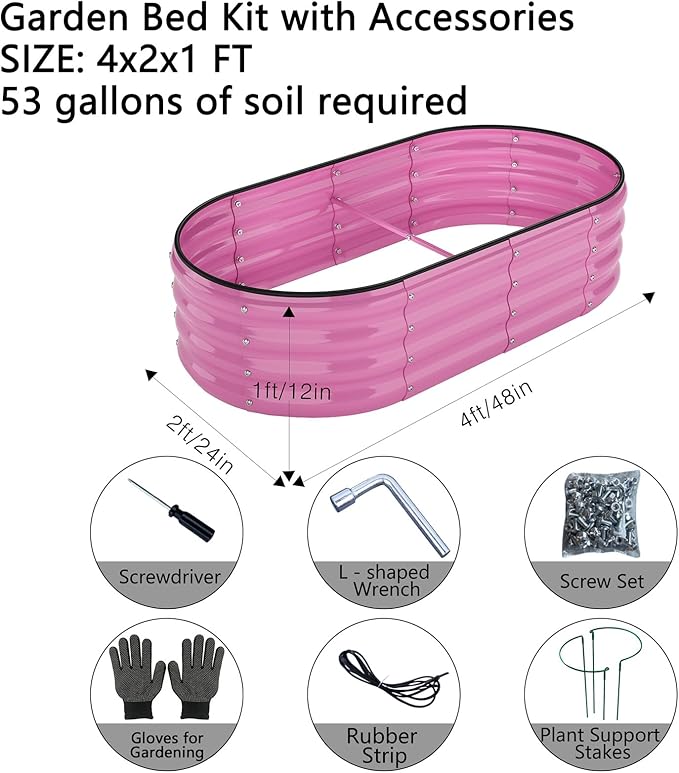 Galvanized Metal Planter Raised Garden Bed Kit for Gardening Outdoor，4x2x1ft Planter Grow Garden Box Raised Flower Bed